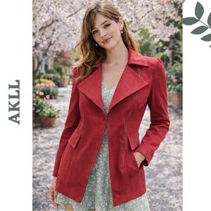AKLL Fashion Red Moto Trench Jacket Large